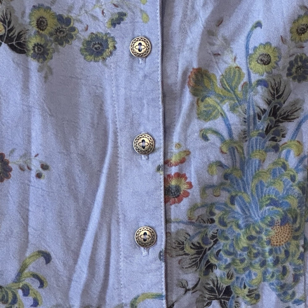 Tianello Blue Floral 3/4 Sleeve Mandarin Collar Button Princess Cut Womens Large - Picture 4 of 16